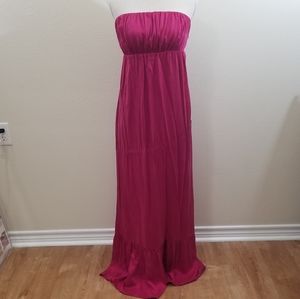 Vintage 100% silk, pink strapless maxi dress